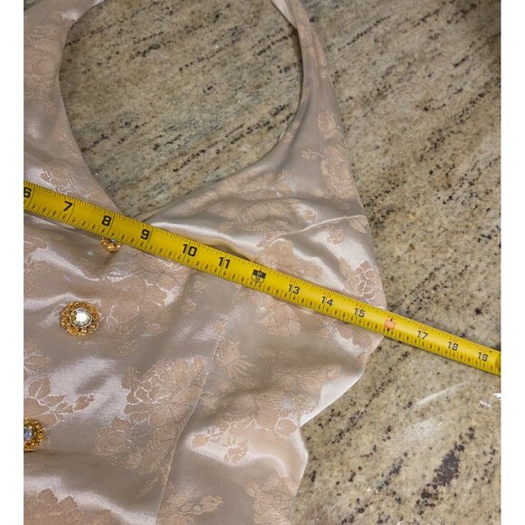 New! Te Rez New York Vintage Champagne Brocade Tull Formal Dress Size 10 Halter - Picture 3 of 16